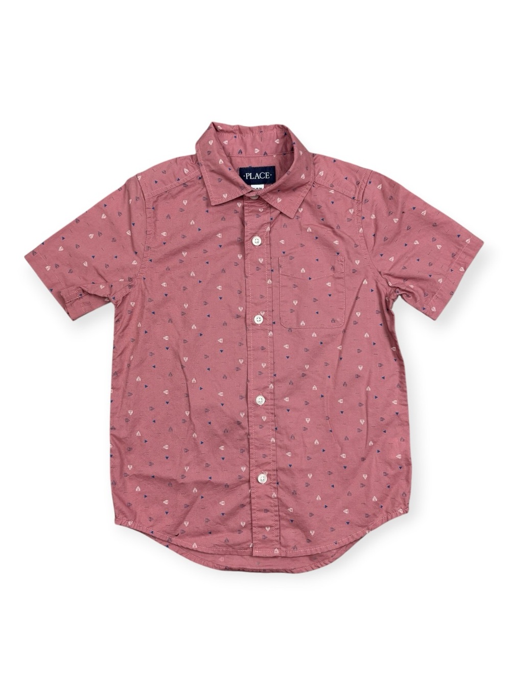 The Children’s Place Button Down Short Sleeve Shirt 5/6 Triangle Print Mauve